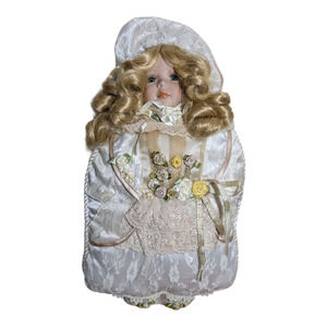 Vintage Roman Inc - Doll Pillow NWT Porcelain Head, Lace and Flowers, Collector